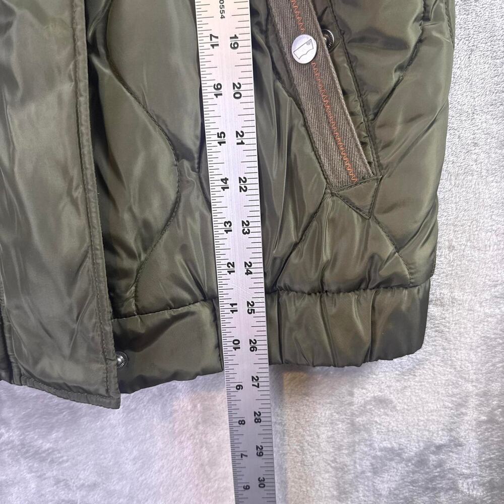 Levi’s Olive Quilted Jacket Faux Fur Hood Military Style Coat Women’s Medium - Picture 6 of 7